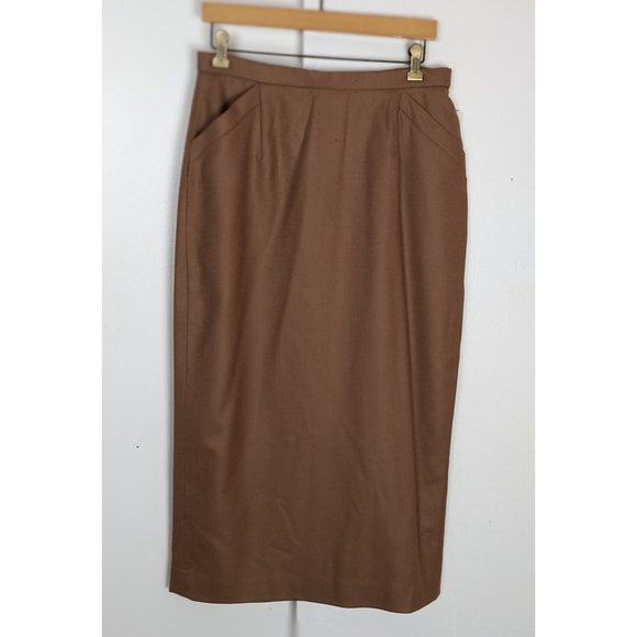 Pendleton | Tan Skirt 100% Virgin Wool Zip Back 2 Front Pockets Full Lining 12 - Picture 5 of 15